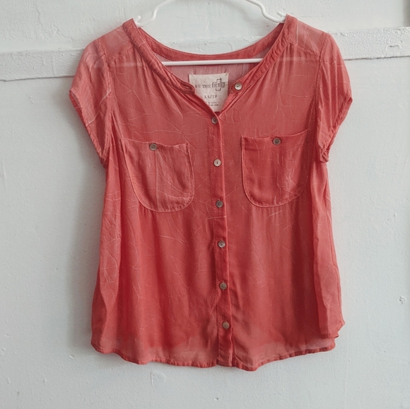 Free People Crinkle Split Back Blouse Tee - Picture 10 of 14